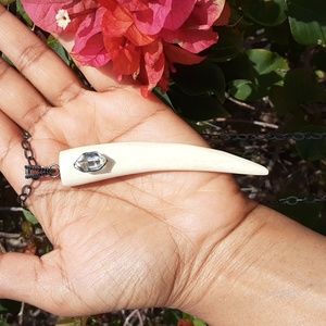 Genuine Herkimer Quartz, Black Spinel Antler and Necklace